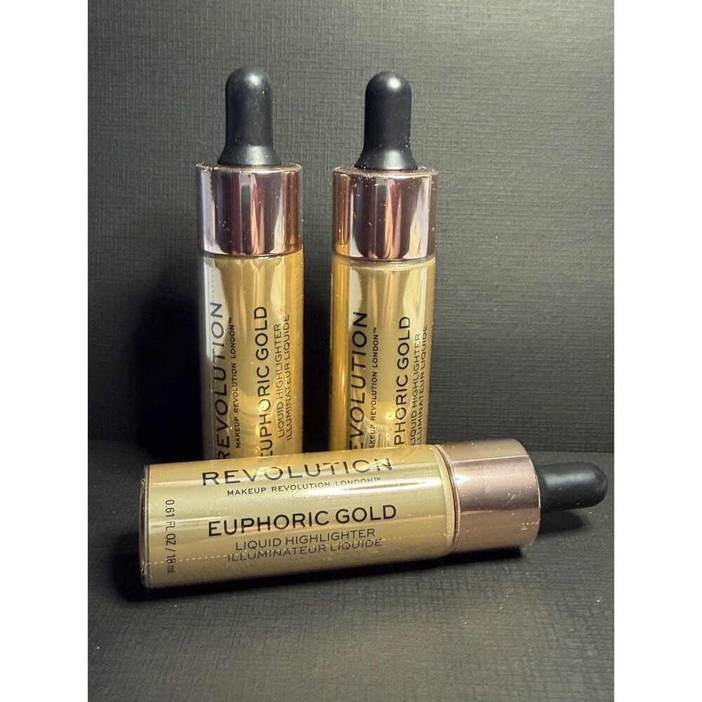 3‑Pack Revolution Liquid Highlighter Euphoric Gold 0.61 fl oz Radiant Glow Drops